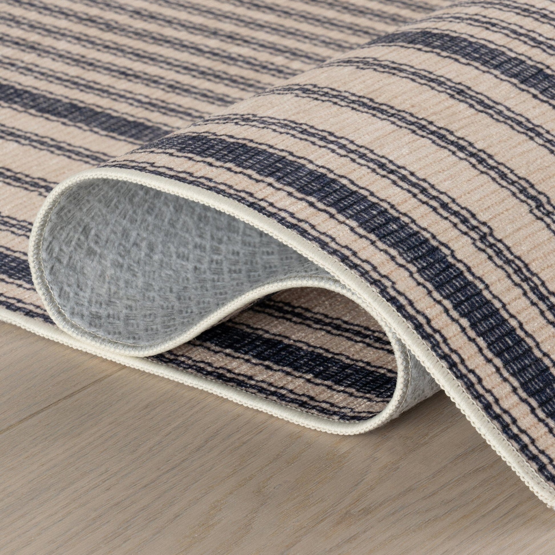 Axiom Coastal Striped Machine Washable Rug - Navy Rugs 
