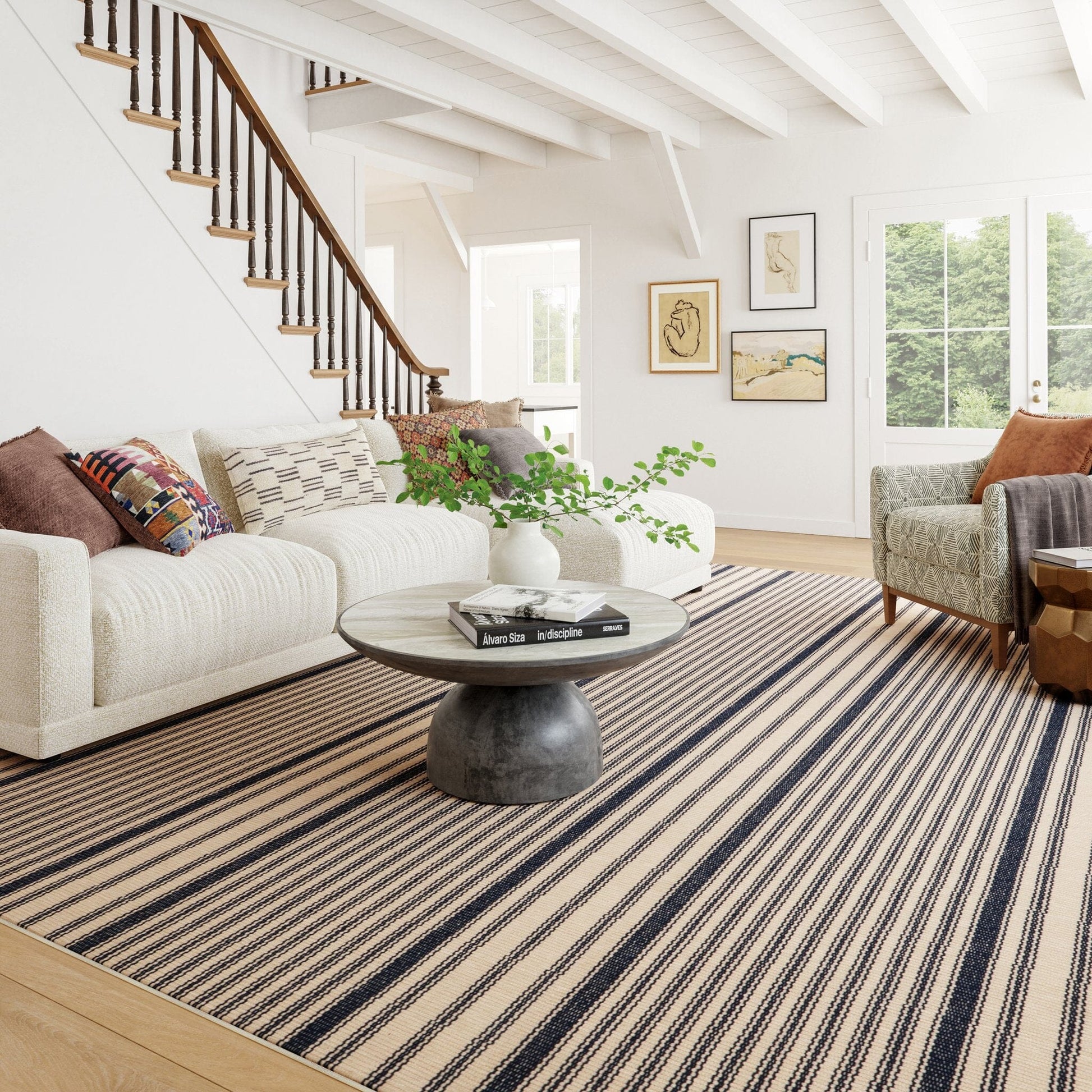 Axiom Coastal Striped Machine Washable Rug - Navy Rugs 