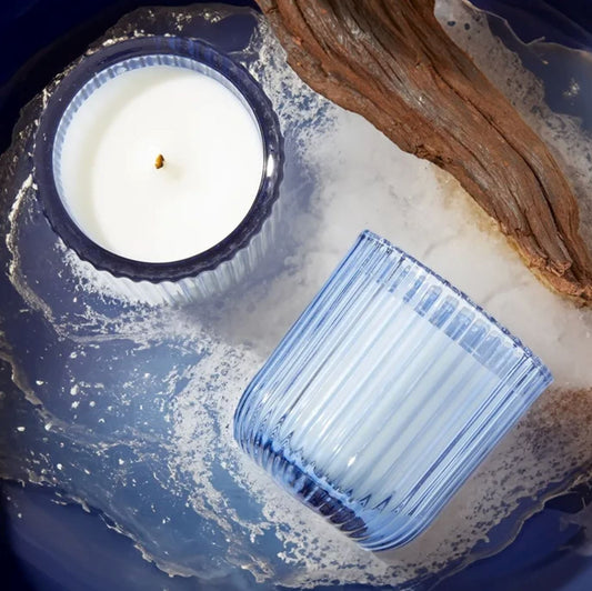 Beach Wood- Blue Glass Candle 8oz Candles & Home Fragrance 