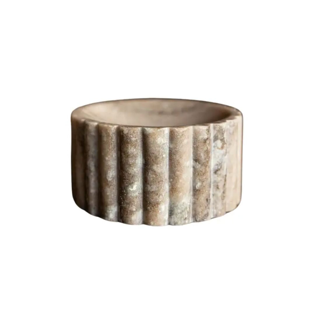Beige Fluted Marble Dish Objects & Accents 