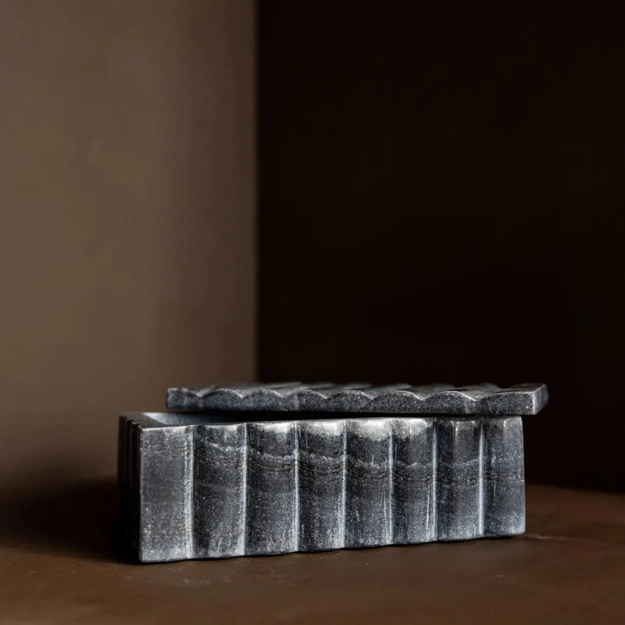 Black Marble Fluted Box Objects & Accents 