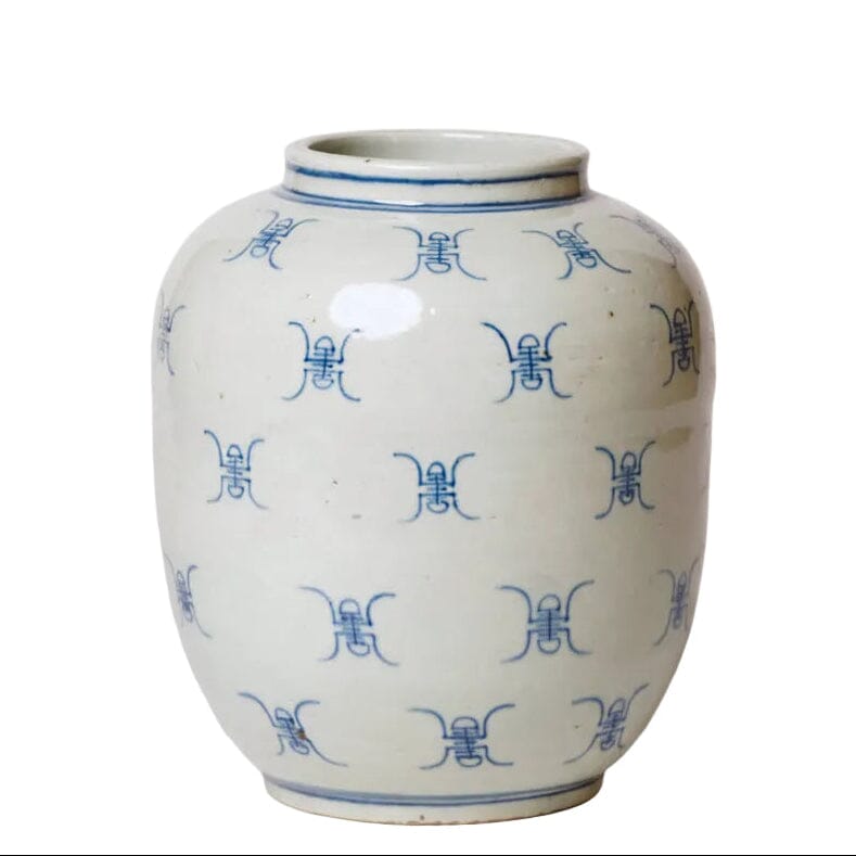 Blue and White Longevity Barrel Vase Vases, Planters & Jars 
