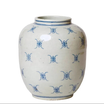 Blue and White Longevity Barrel Vase Vases, Planters & Jars 