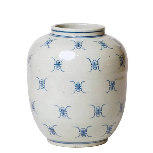 Blue and White Longevity Barrel Vase Vases, Planters & Jars 