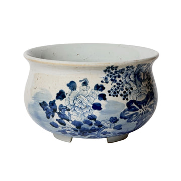 Blue and White Porcelain Bulbous Cachepot Vases, Planters & Jars 