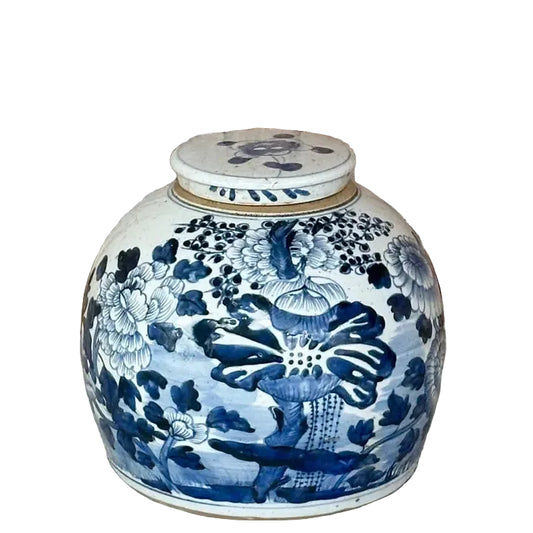 Blue and White Porcelain Four Seasons Large Round Jar Vases & Planters 
