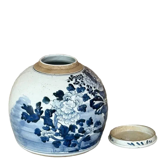 Blue and White Porcelain Four Seasons Large Round Jar Vases & Planters 