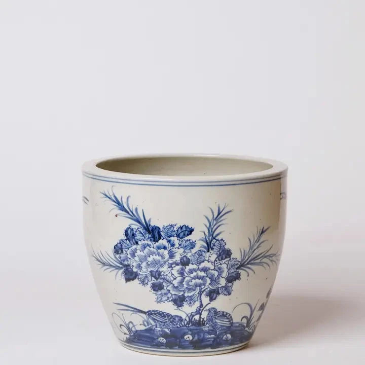 Blue and White Porcelain Peony And Kinglet Planter Vases & Planters 