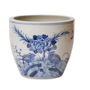 Blue and White Porcelain Peony And Kinglet Planter Vases & Planters 