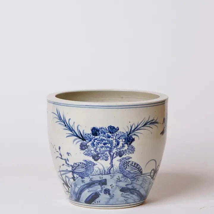 Blue and White Porcelain Peony And Kinglet Planter Vases & Planters 