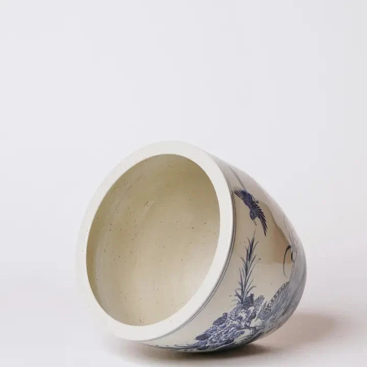 Blue and White Porcelain Peony And Kinglet Planter Vases & Planters 