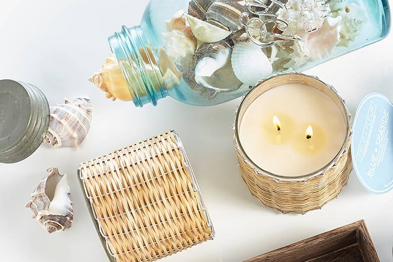 Blue Seaside 2 Wick Handwoven Candle 