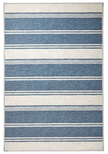 Bowman Stripe Blue Machine Washable Rug Rugs 