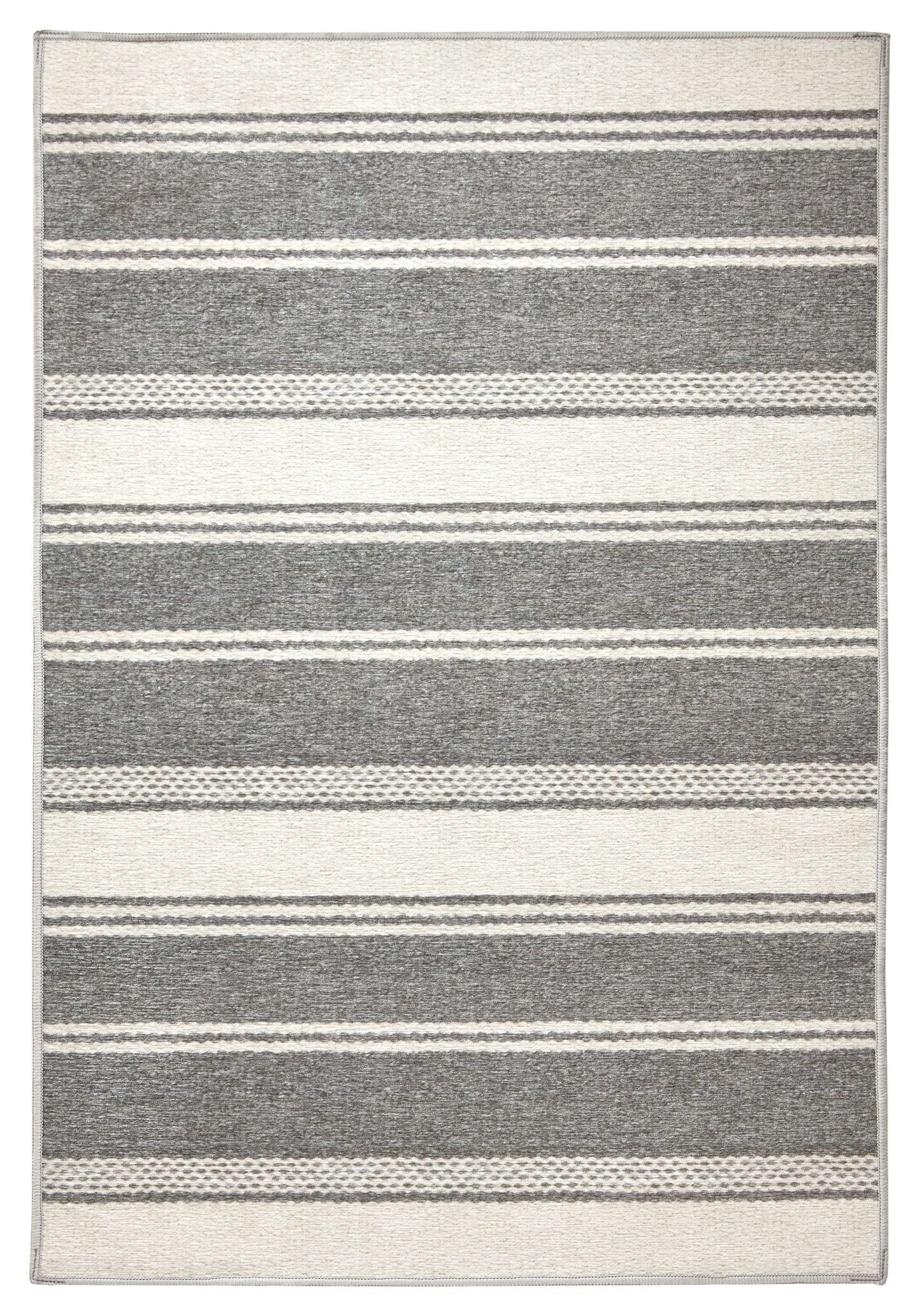 Bowman Stripe Grey Machine Washable Rug Rugs 
