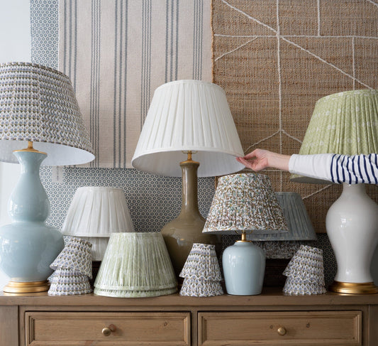 Box Pleat Off-White Lampshade Tables Lamps 