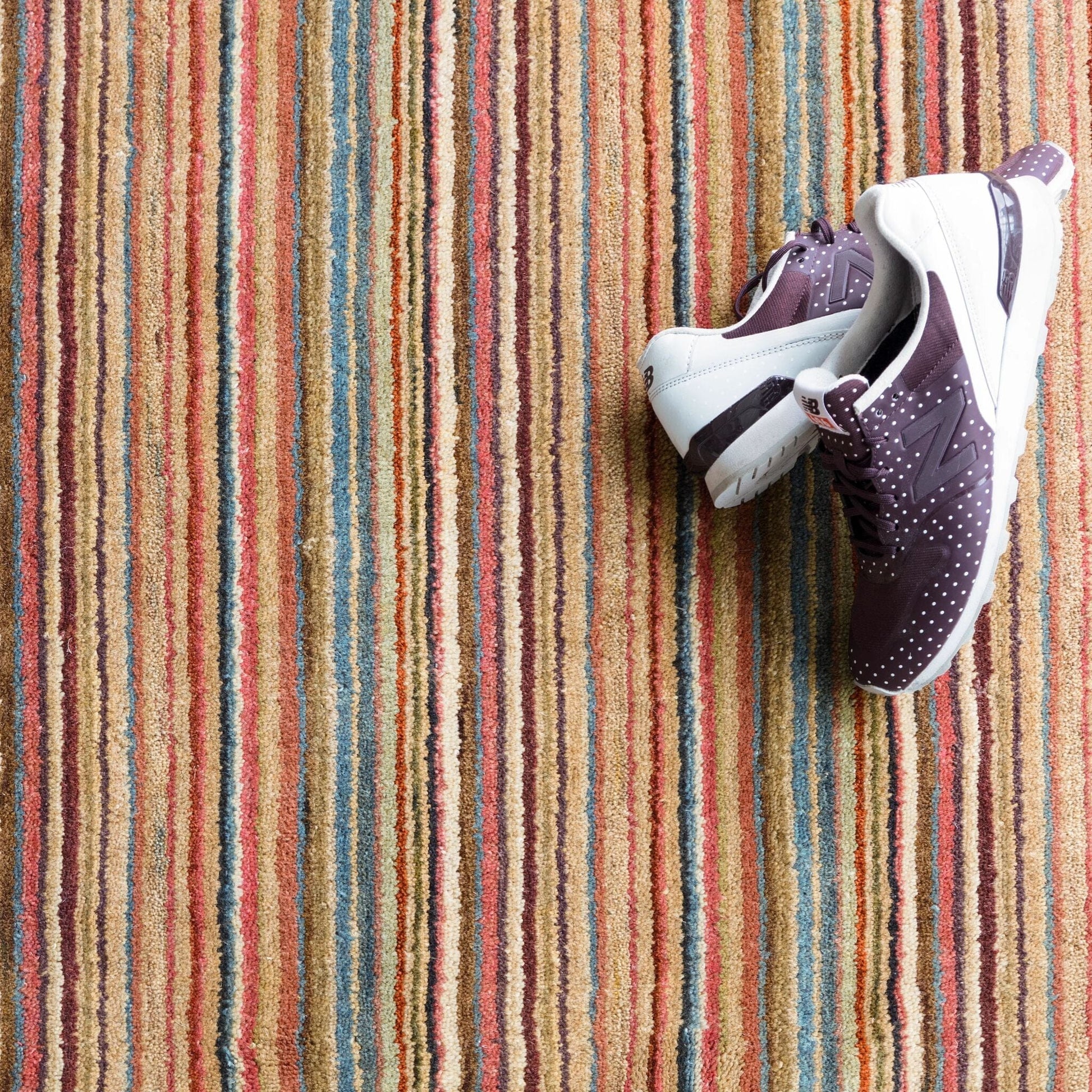 Brindle Stripe Spice Hand Loom Knotted Wool Rug Rugs 