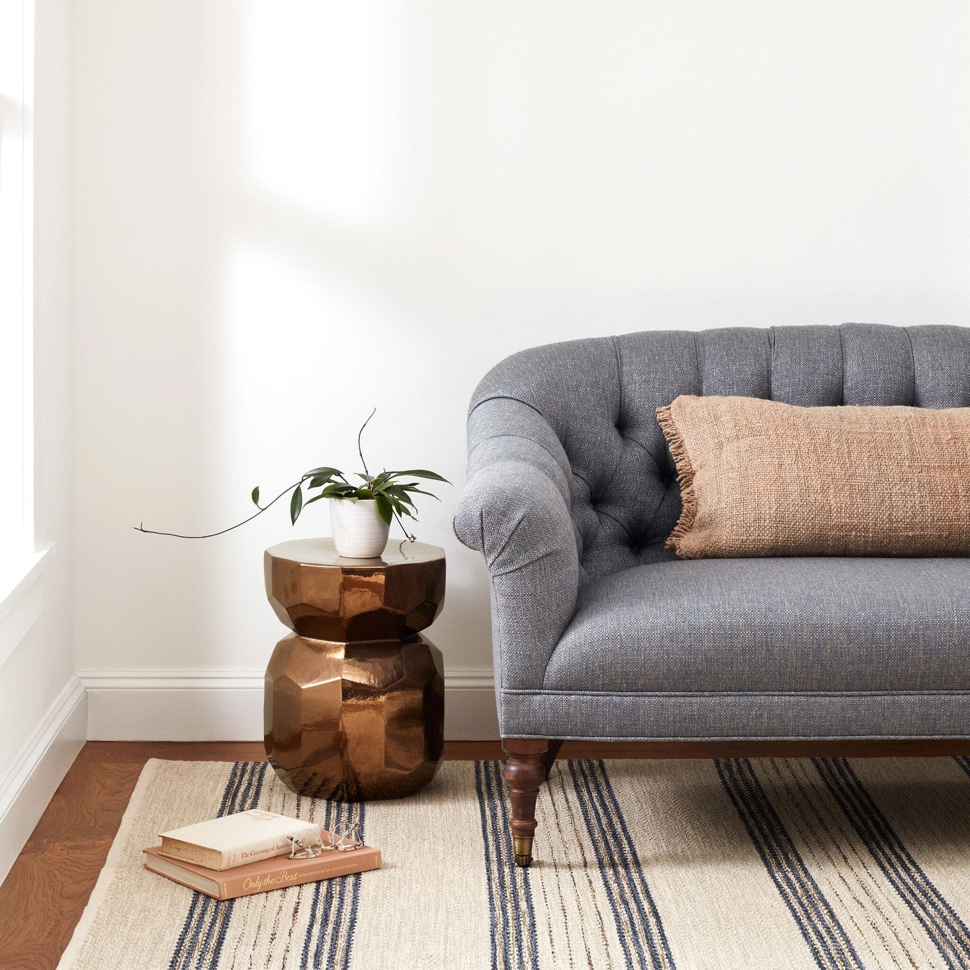 Cielo Stripe Navy Handwoven Cotton Rug Rugs 