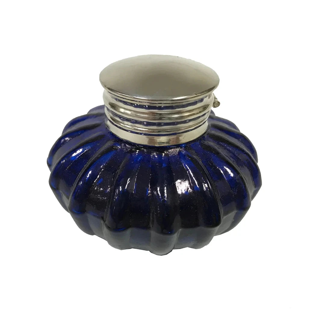 Cobalt Blue Swirl Glass Inkwell & Lid Objects & Accents 