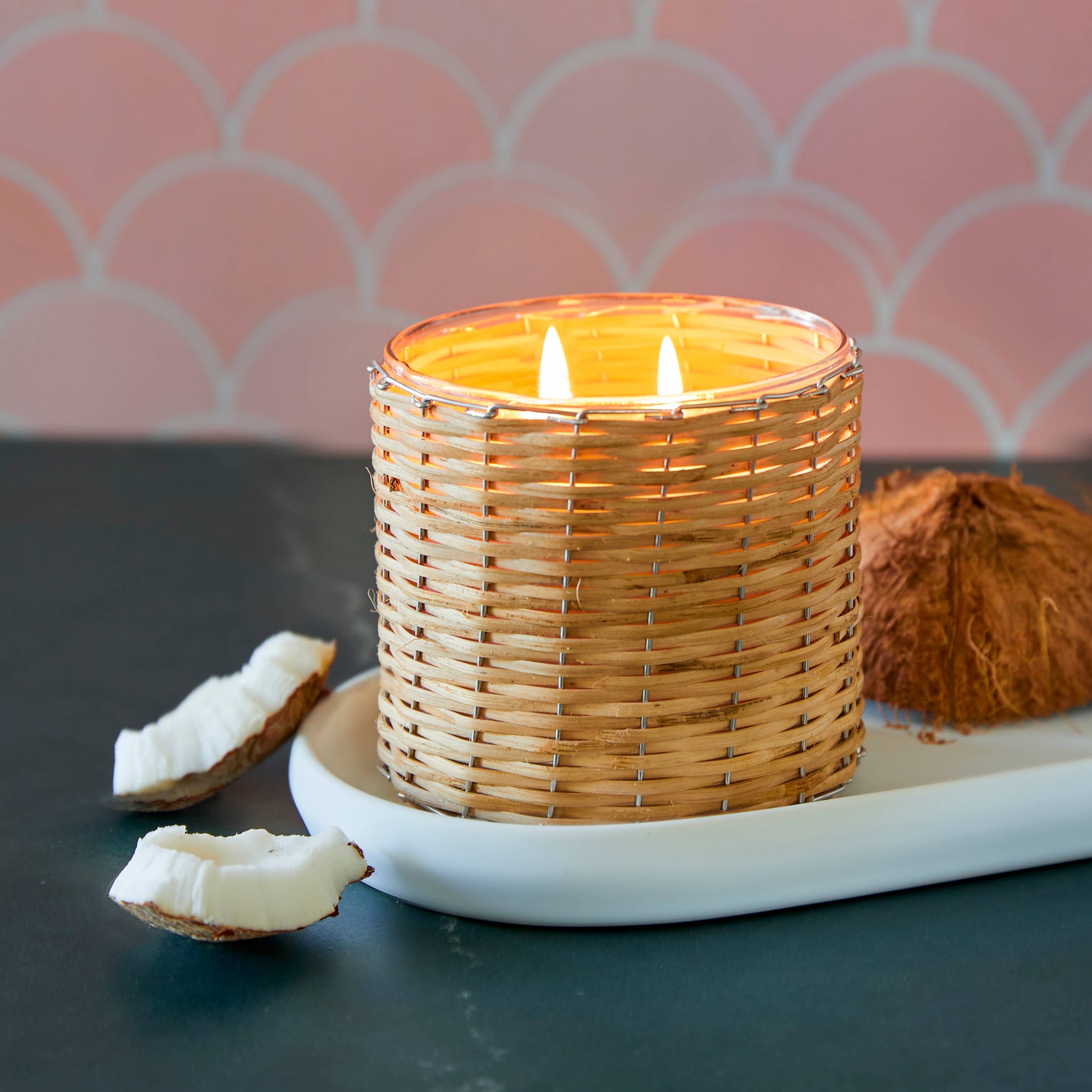 Coconut Rose 2 Wick Handwoven Candle 
