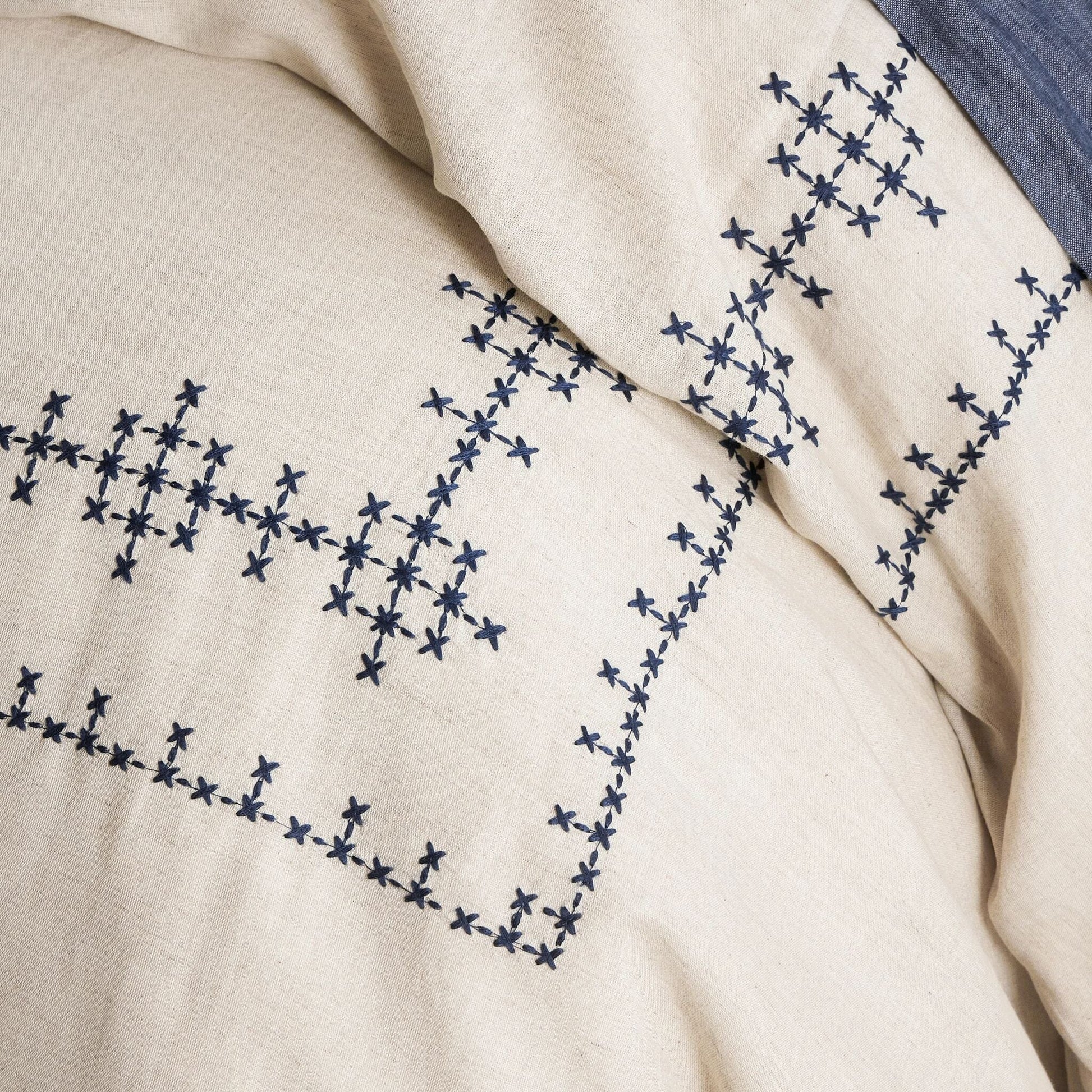 Cross-Stitch Linen Navy Duvet Cover Duvet Cover 