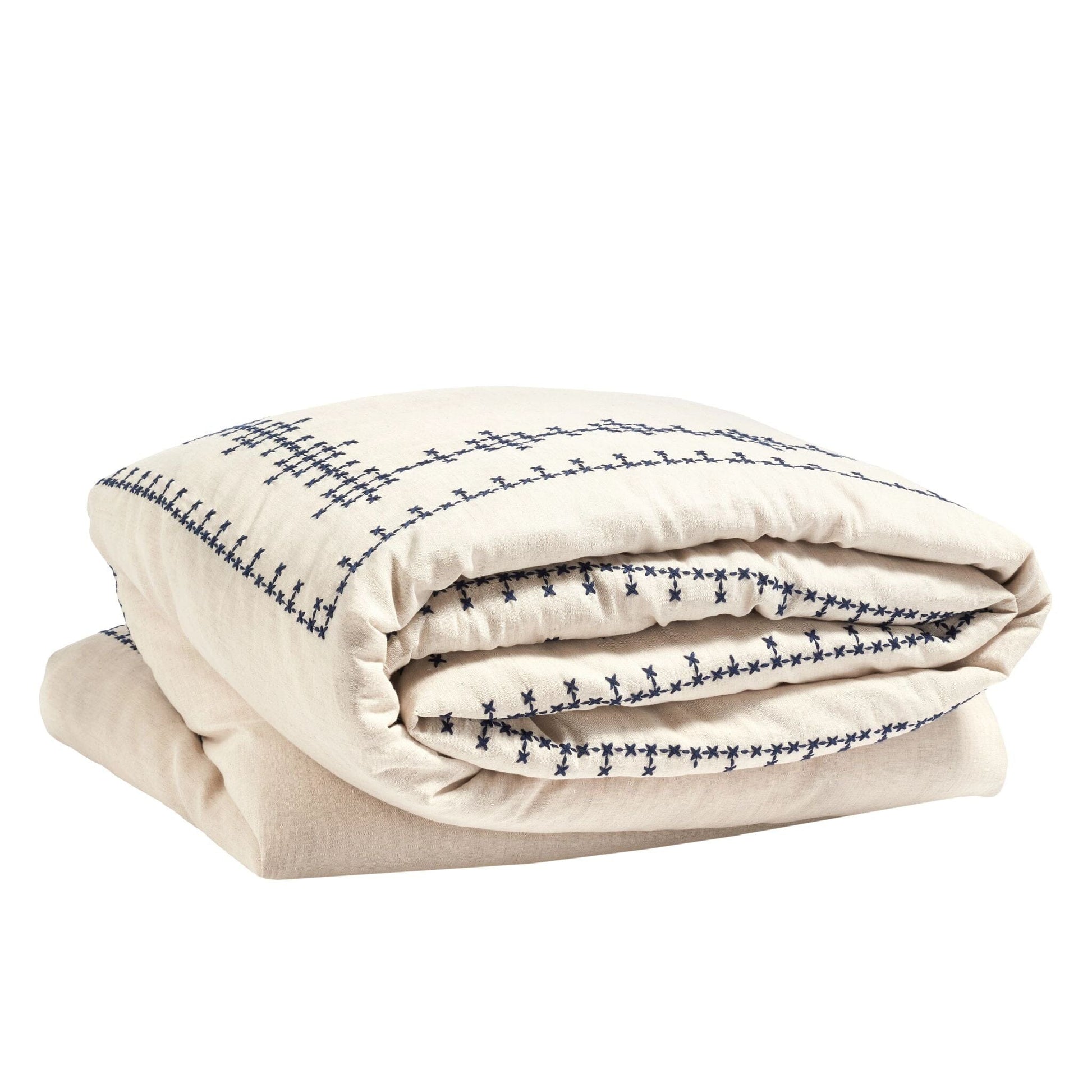 Cross-Stitch Linen Navy Duvet Cover Duvet Cover 