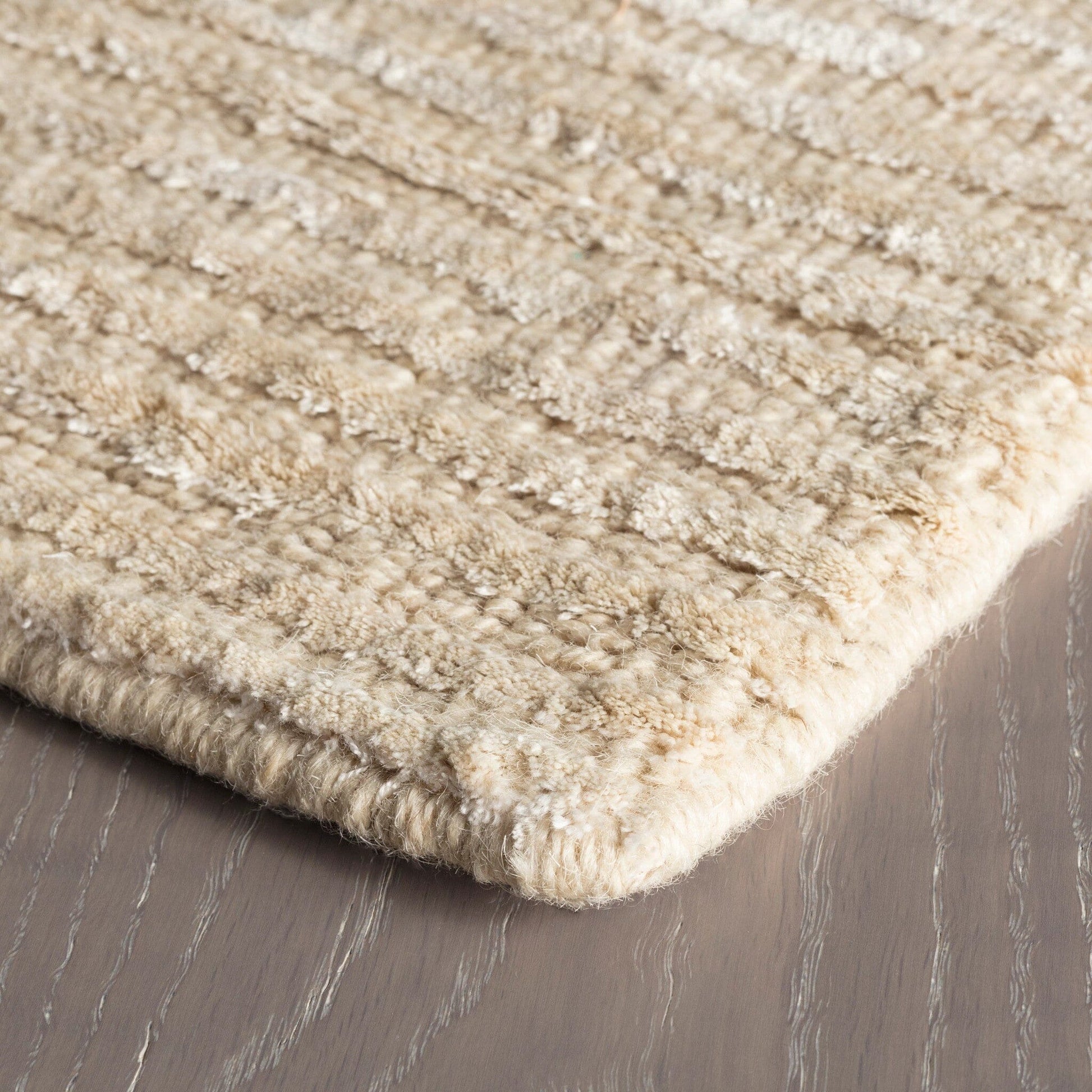 Cut Stripe Ivory Hand Knotted Viscose/Wool Rug Rugs 
