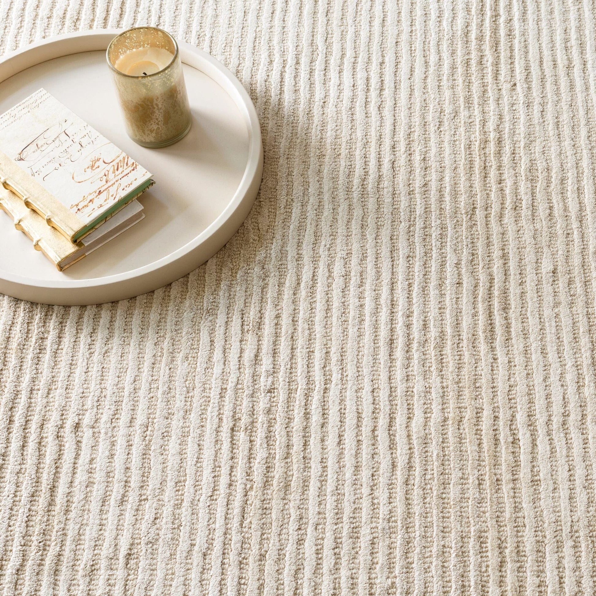 Cut Stripe Ivory Hand Knotted Viscose/Wool Rug Rugs 