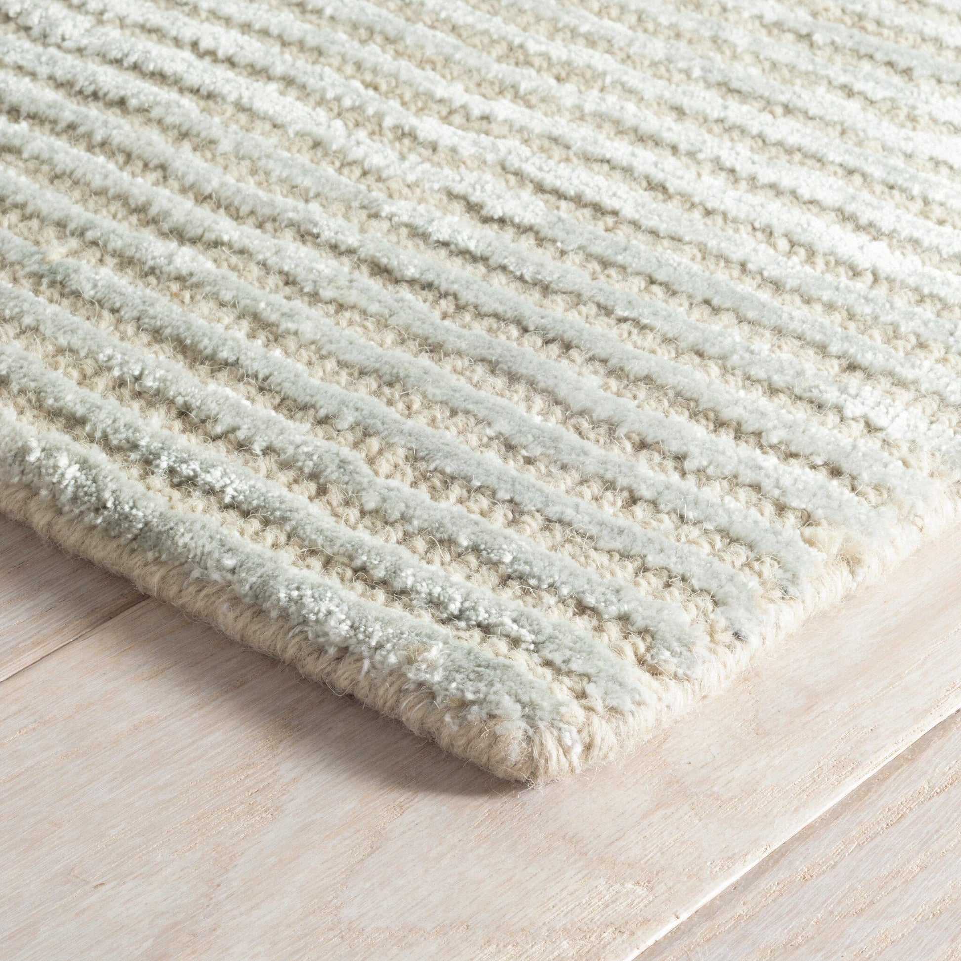 Cut Stripe Ocean Hand Knotted Viscose/Wool Rug Rugs 