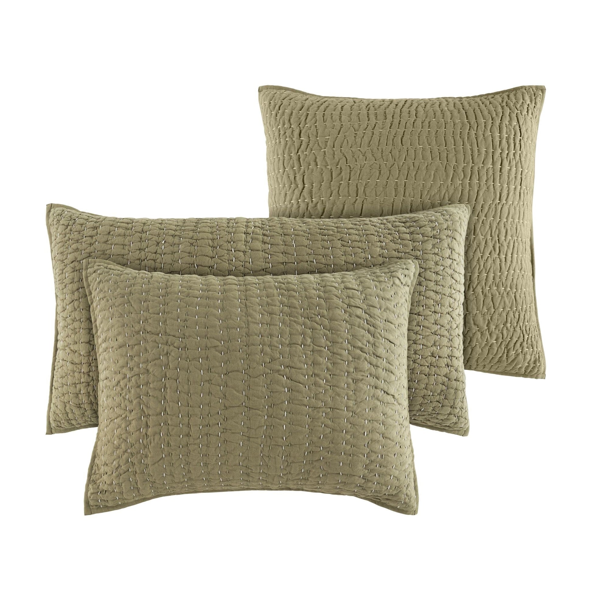 Deepali Kantha Olive Quilted Sham Quilted Sham 