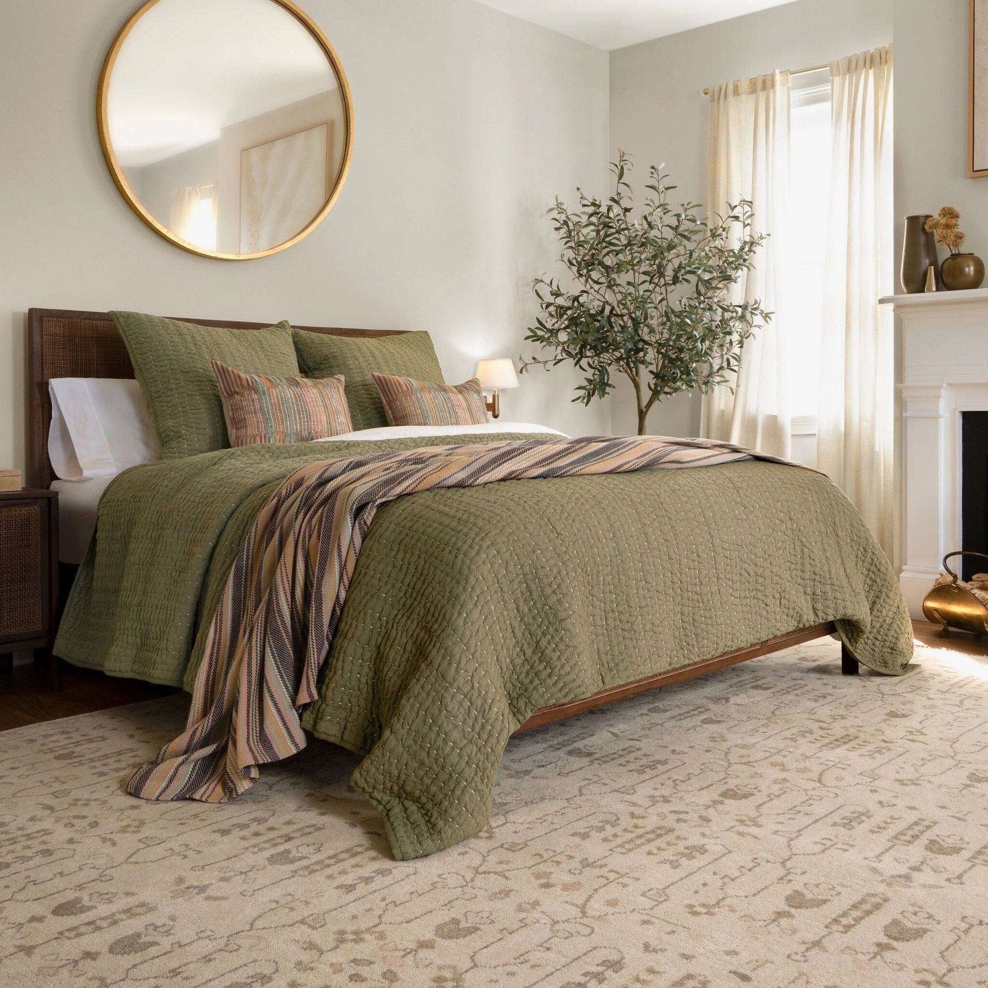 Deepali Kantha Olive Quilted Sham Quilted Sham 