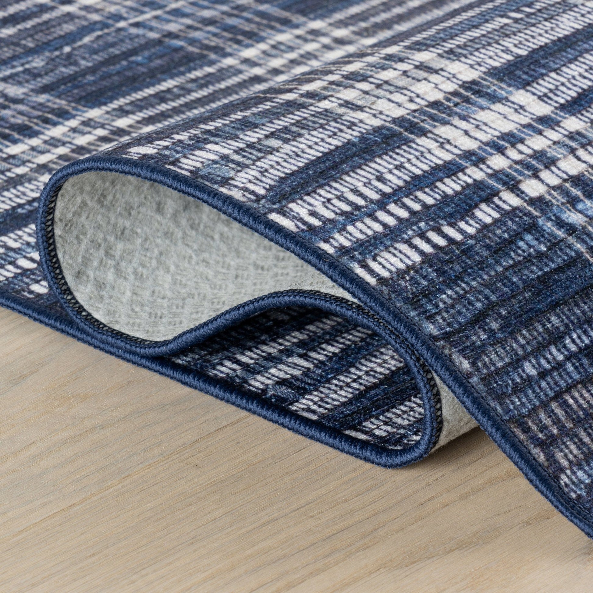 Denim Plaid Machine Washable Rug - Blue Rugs 