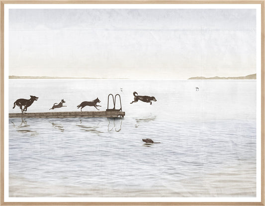 Dogs Day at the Cottage - Large Framed Art 