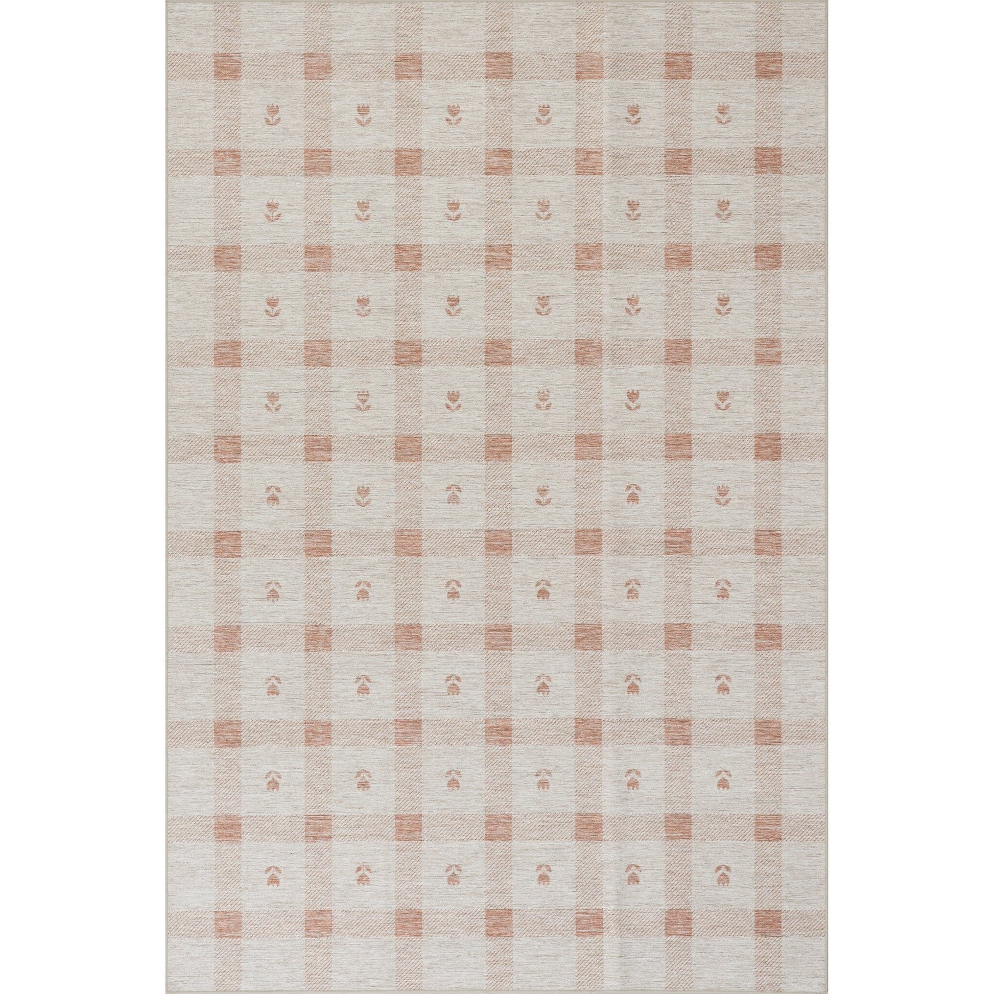 Elenica Peach Modern Plaid Machine Washable Rug Rugs 