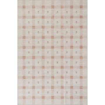 Elenica Peach Modern Plaid Machine Washable Rug Rugs 