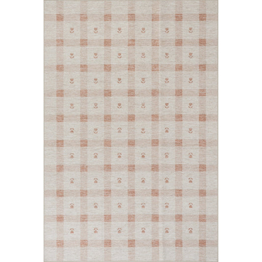 Elenica Peach Modern Plaid Machine Washable Rug Rugs 