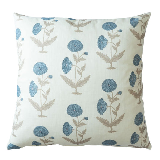 Ellie Blue Floral Block Print Pillow 22" Pillows 
