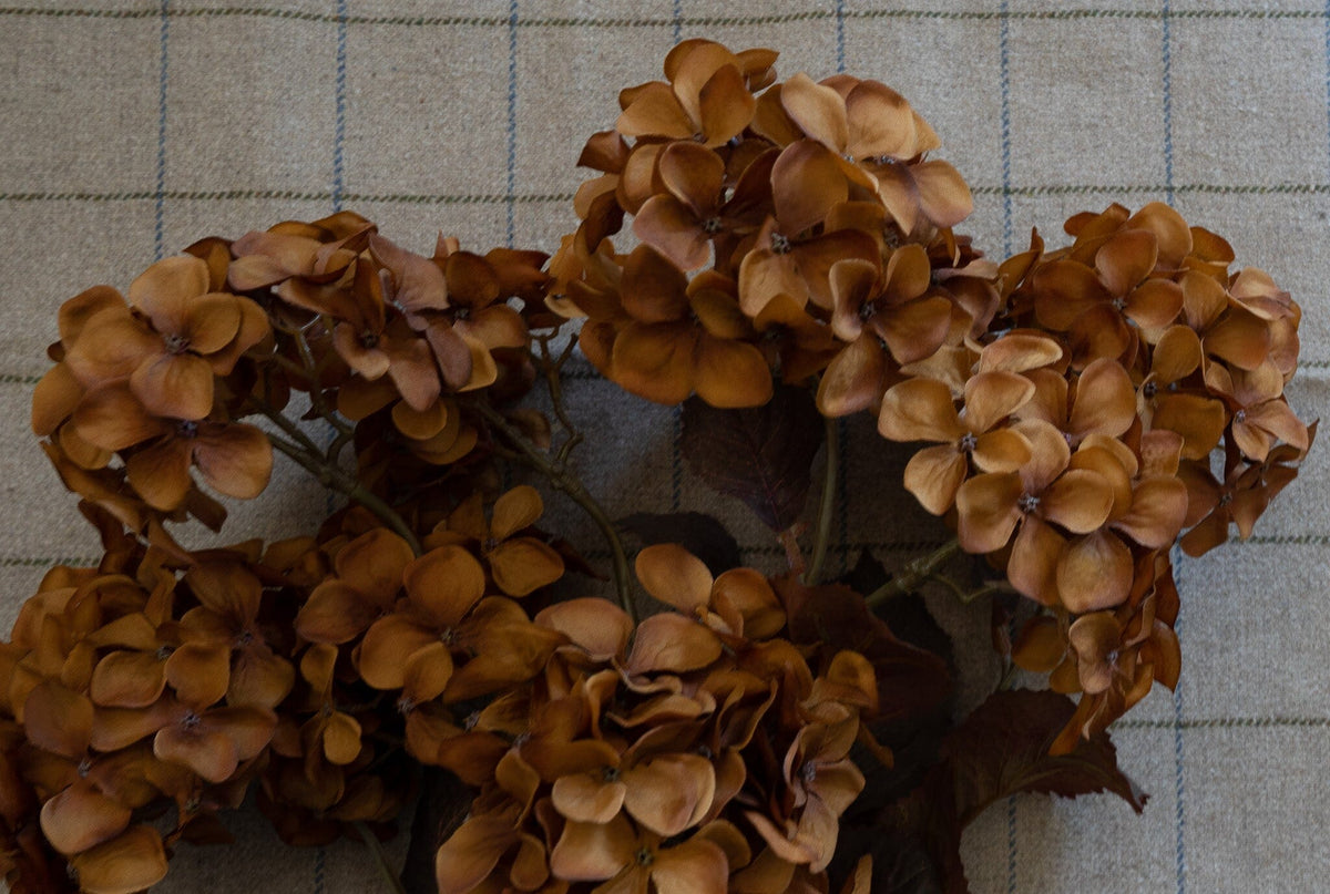 Faux Dried Brown Hydrangea Stem 30" Greenery 