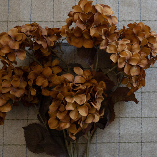 Faux Dried Brown Hydrangea Stem 30" Greenery 