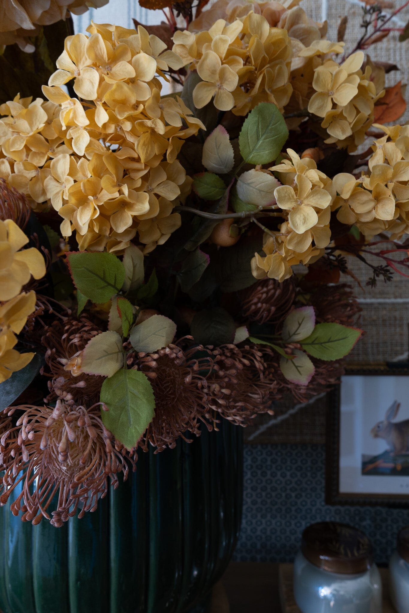 Faux Dried Cream Hydrangea Stem 30" Greenery 