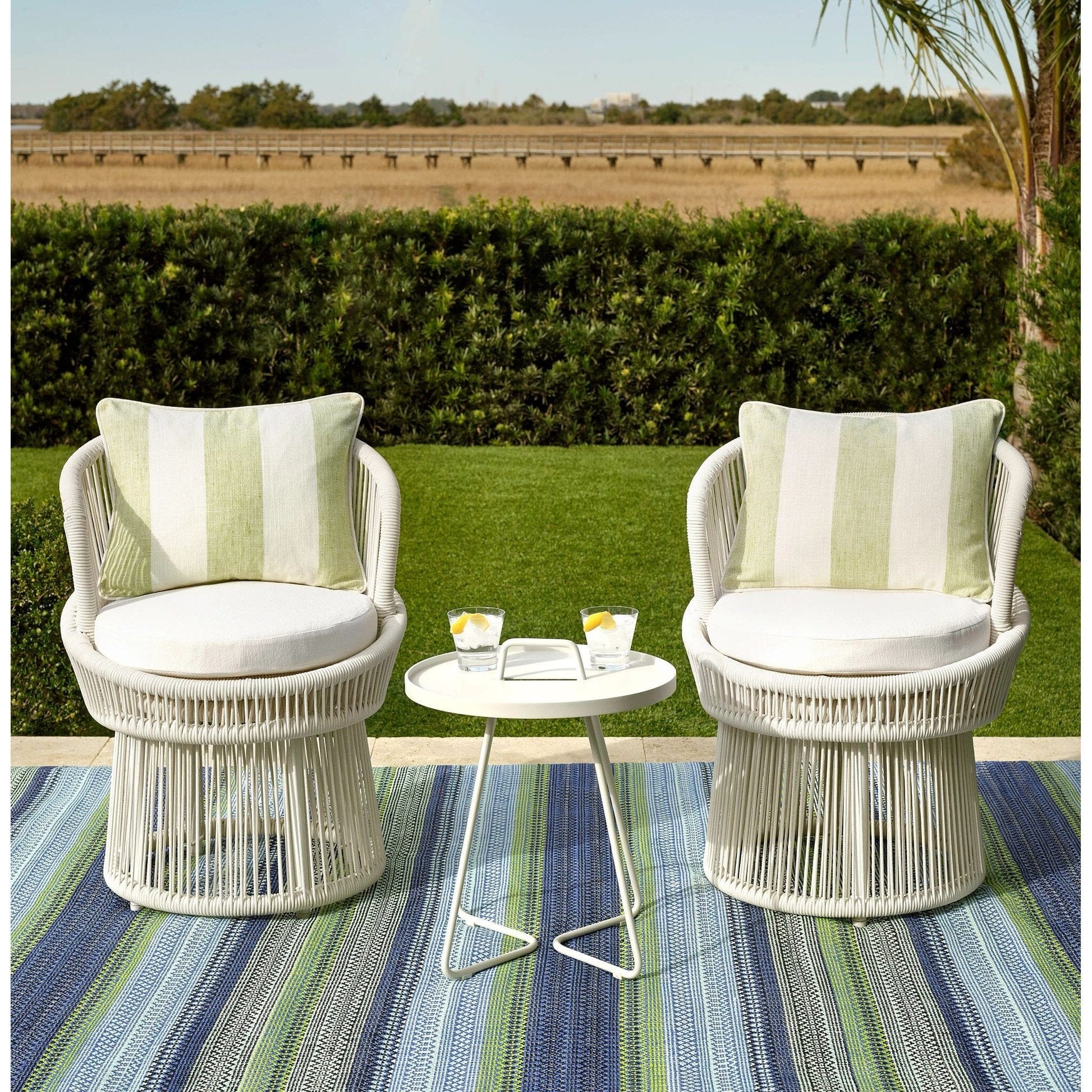 Fiesta Stripe French Blue/Green Handwoven Indoor/Outdoor Rug Rugs 
