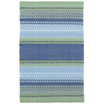 Fiesta Stripe French Blue/Green Handwoven Indoor/Outdoor Rug Rugs 