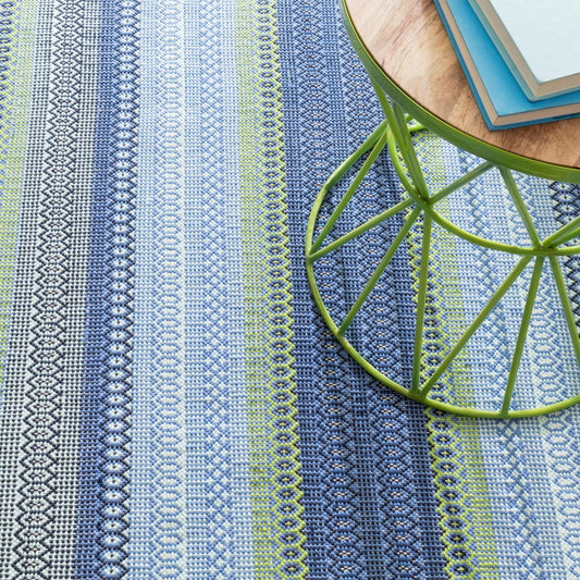 Fiesta Stripe French Blue/Green Handwoven Indoor/Outdoor Rug Rugs 