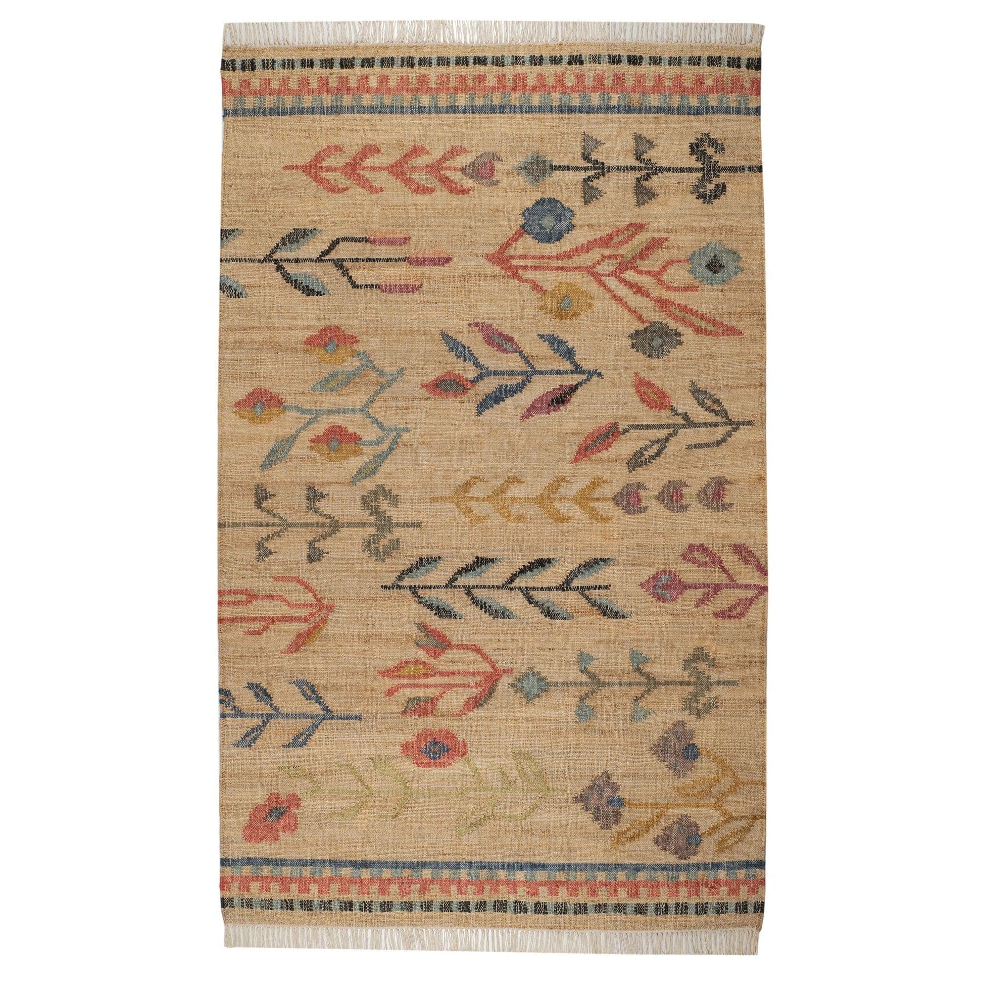 Folk Floral Kilim Natural Handwoven Jute Rug RUGS 