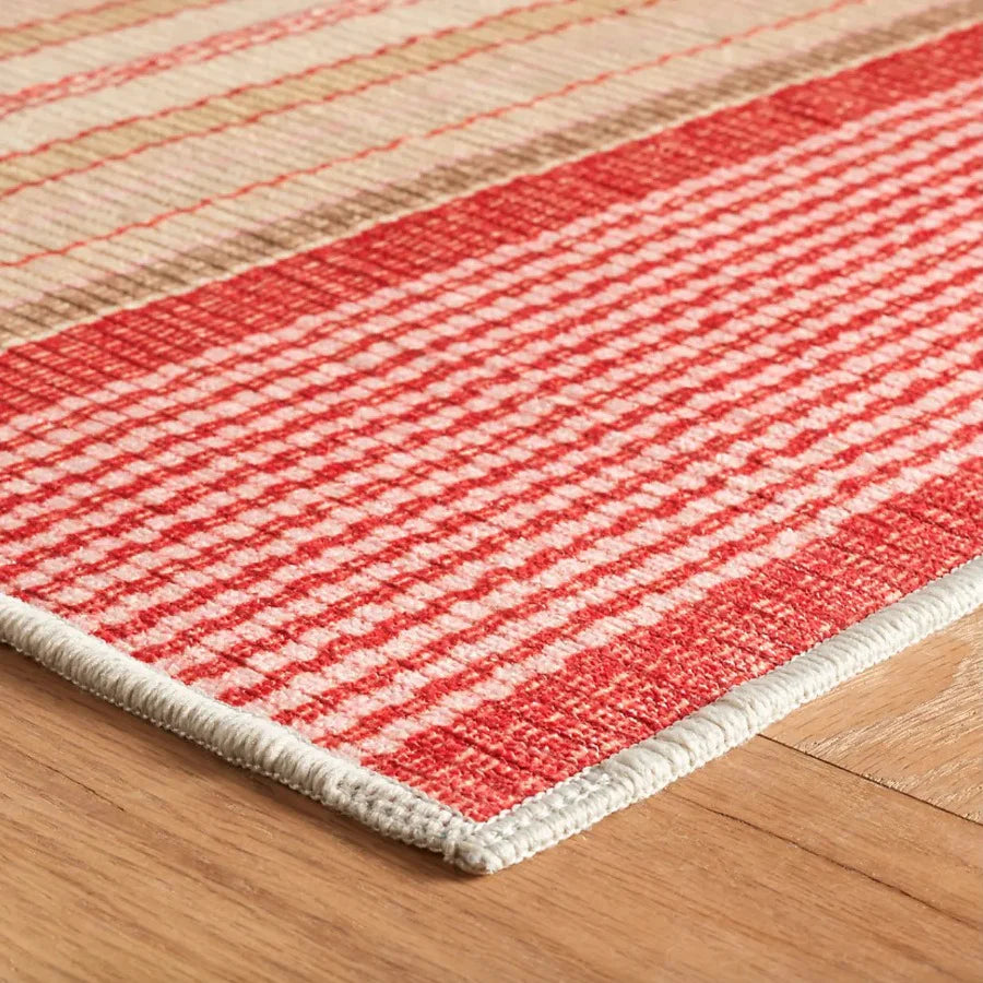Framboise Ticking Multi Machine Washable Rug WASHABLE 
