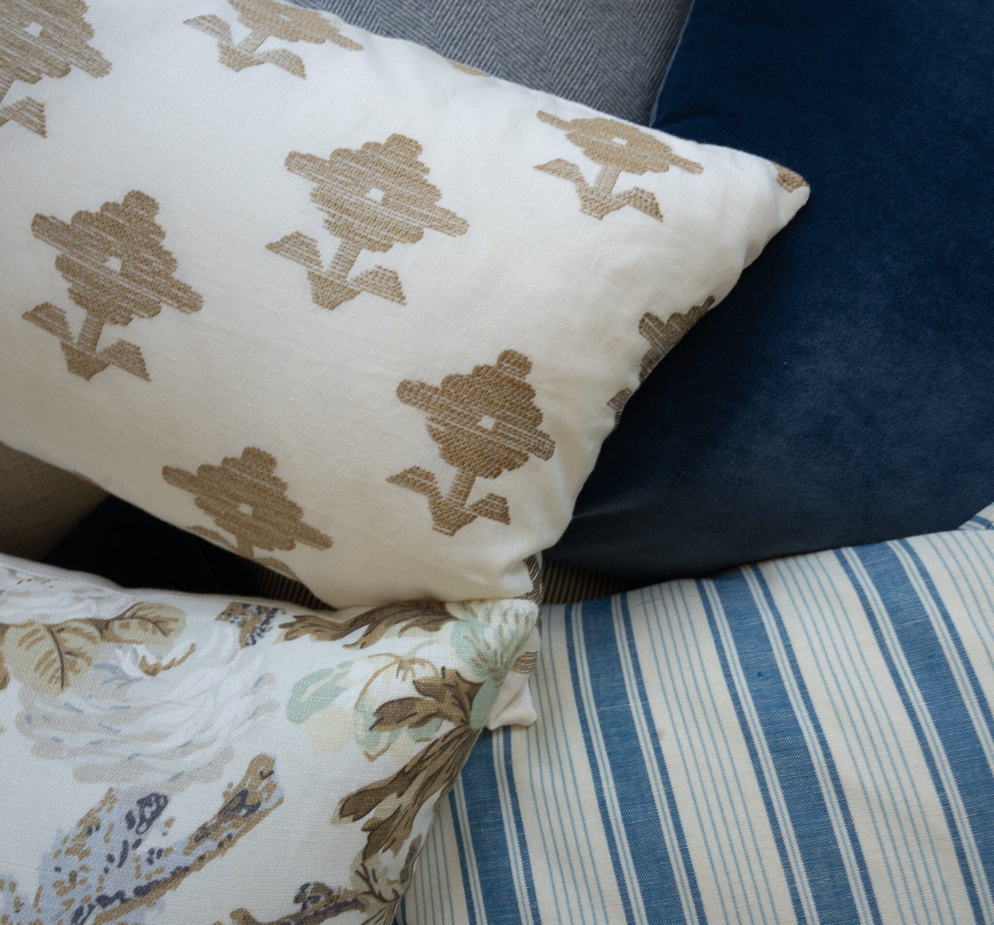 French Blue Prima Velvet Pillows 