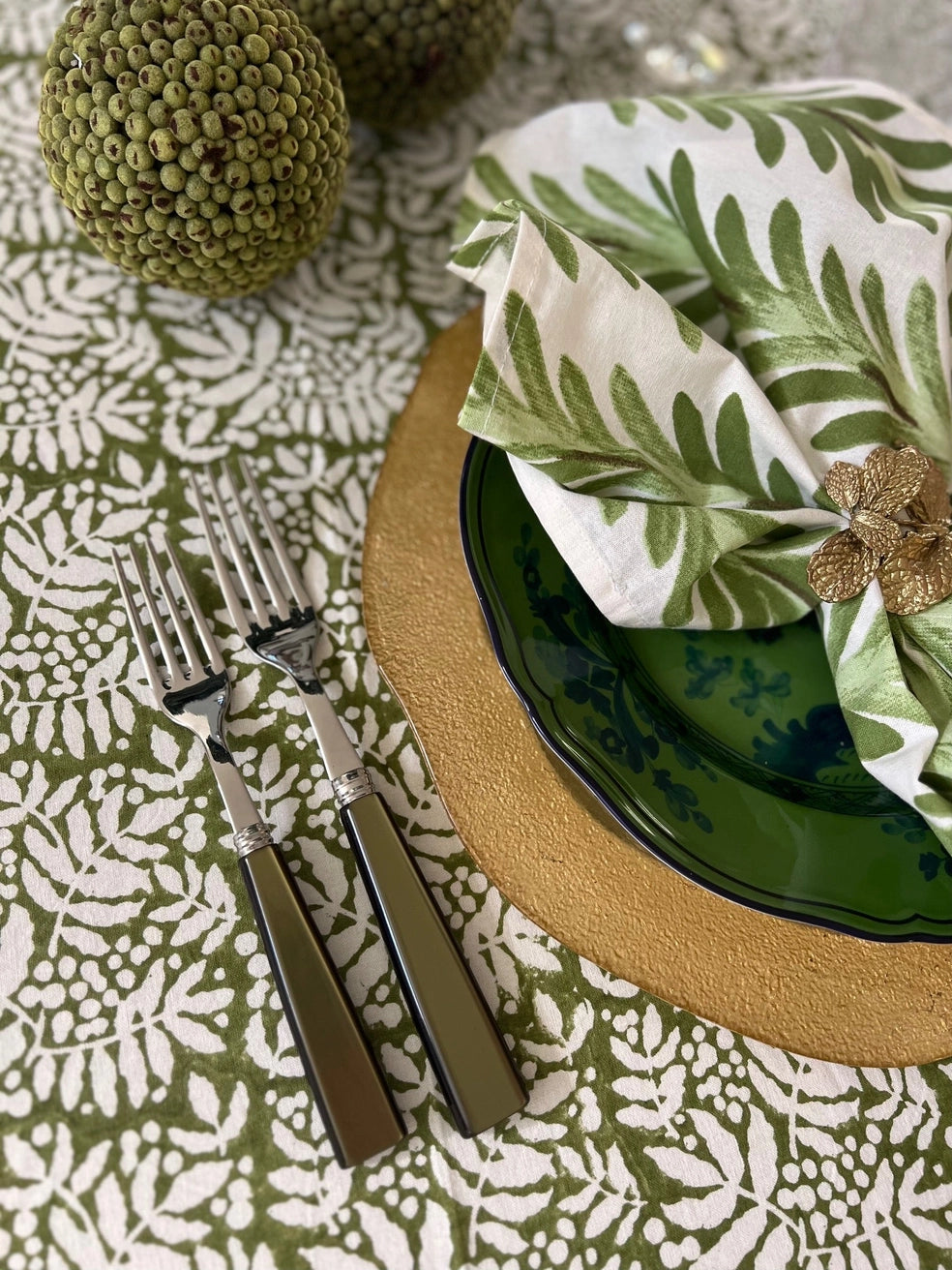 Gathered Tablecloth - Moss Green Linens 