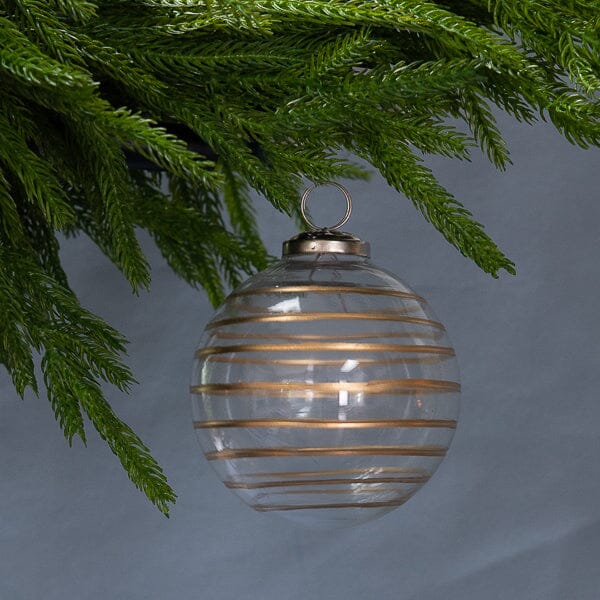 Glass Striped Etched Ornament 3.5" Objects & Accents 