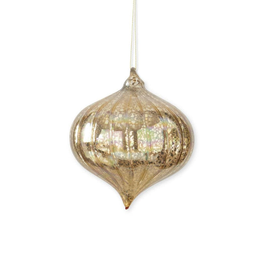 Gold Ribbed Mercury Glass Onion Ornament- 5" Objects & Accents 