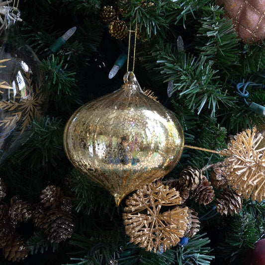 Gold Ribbed Mercury Glass Onion Ornament - 5" Objects & Accents 