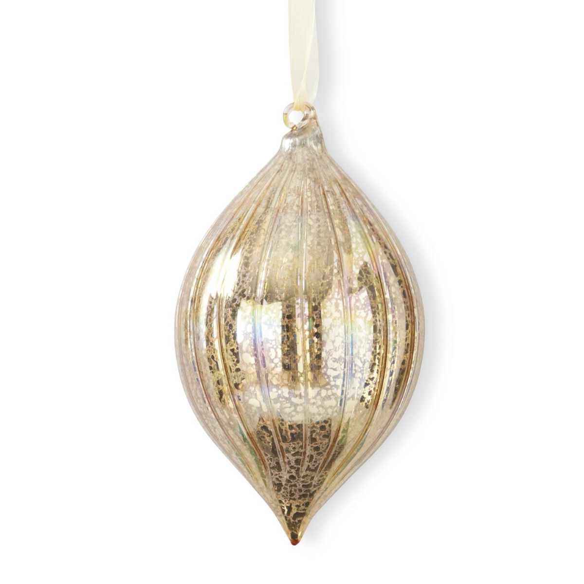 Gold Ribbed Mercury Glass Teardrop Ornament- 7" Objects & Accents 